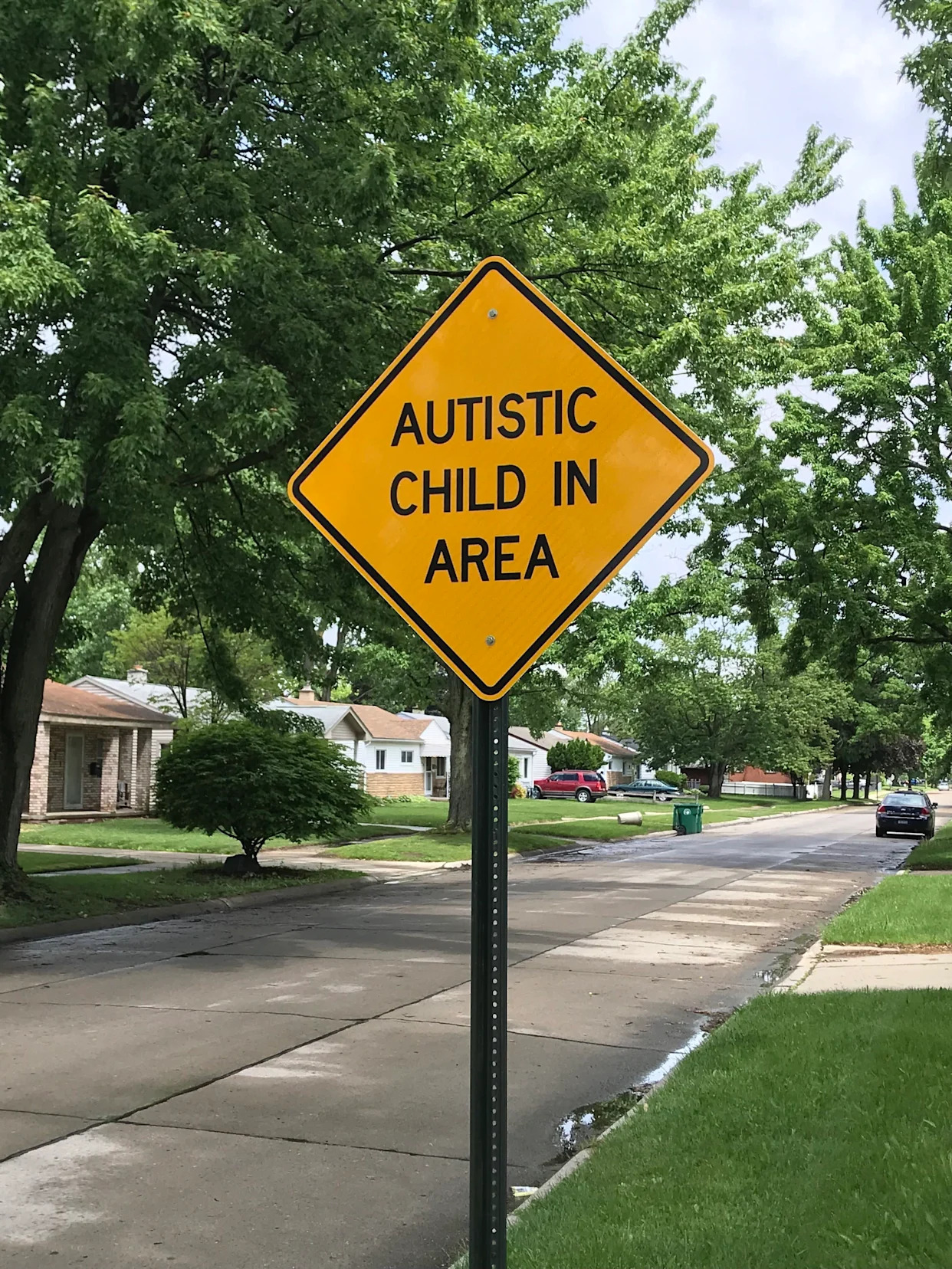 Autistic Child In Area street sign vandalized in Michigan
